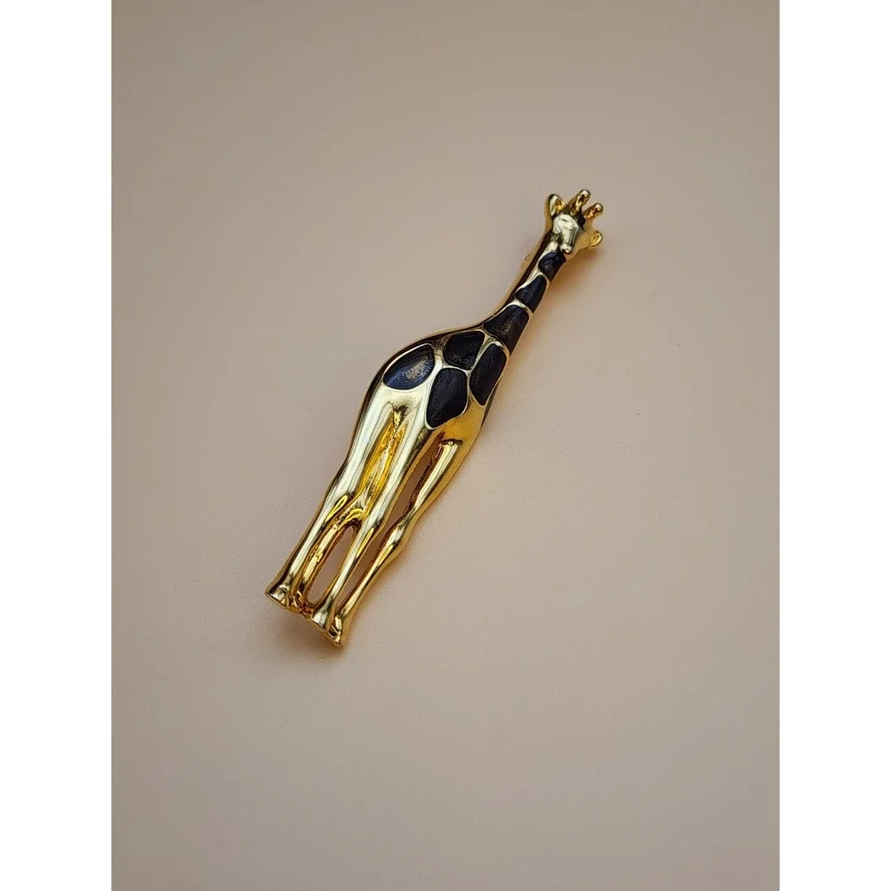 Vintage‎ LIZ CLAIBORNE LC Signed Gold Tone Brown Flake Enamel Giraffe Brooch Pin